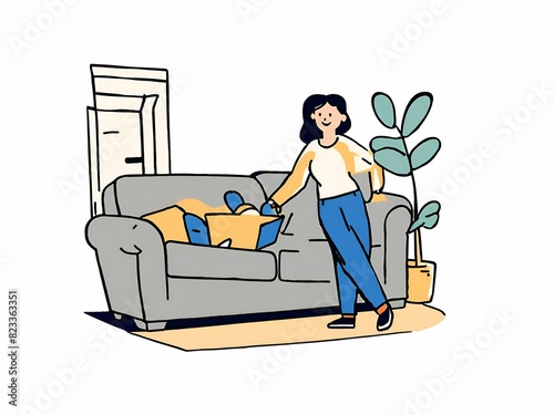 Woman  in the home with sofa © Madiha