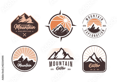 mountain adventure hipster logos. Set of Vintage Outdoor mountains Summer Camp badges or Patches. vector emblem designs