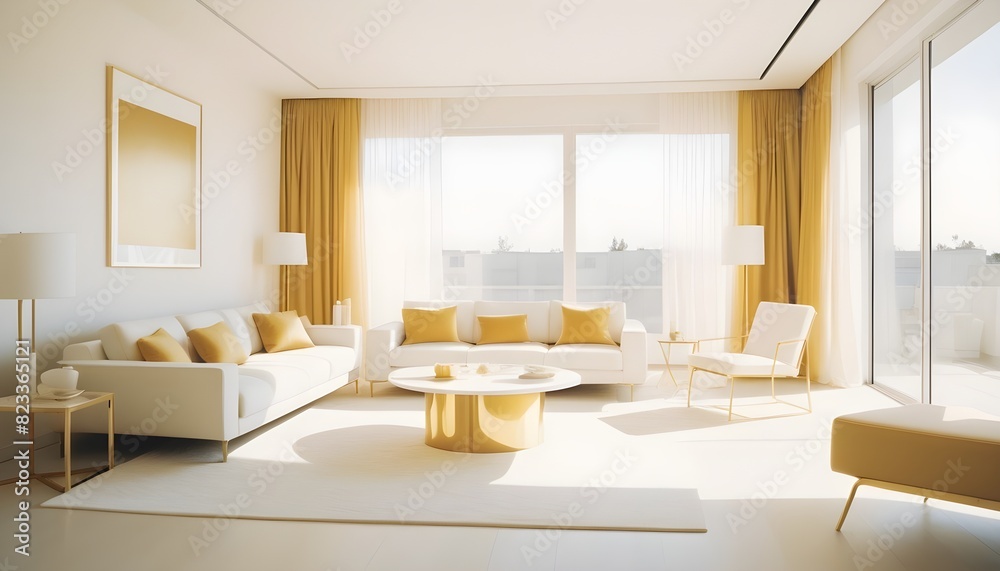 Fototapeta premium white and gold theme interior modern minimalism photo realism