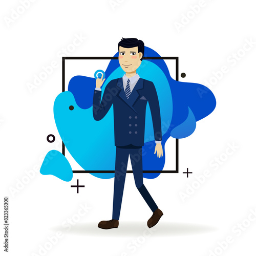 Confident young businessman having new idea. Asian man in formal wear with index finger up. Business concept. Vector illustration can be used for topics like starup, project, management, marketing.