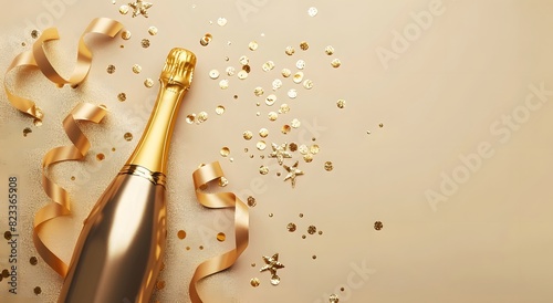 New Year background with golden champagne and confetti © MD