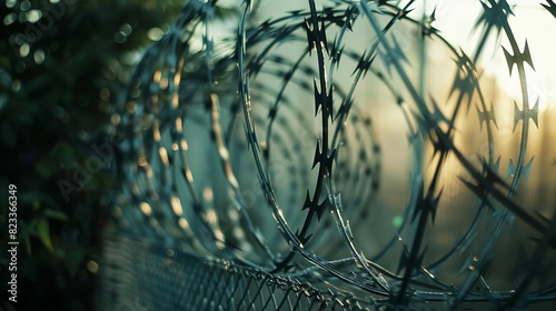 Barbed wire fence for security or warning themed designs photo