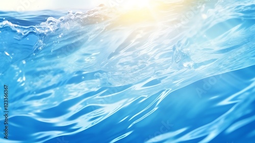 Abstract blue background with water wave and sun light