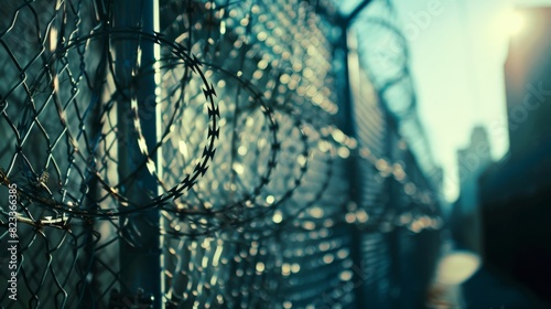 Barbed wire fence for security or warning themed designs photo