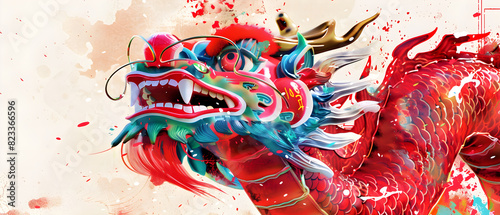 Chinese dragon in red and blue 