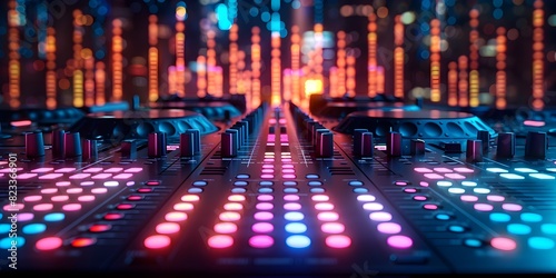 Immersive Electronic Music Event A Vibrant DJ Console and Equalizer Spectacle