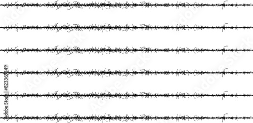 barbed wire frame isolated, frame of wire, barbed wire texture set, black and white barbed wire border, sound waves in different shapes and sizes,