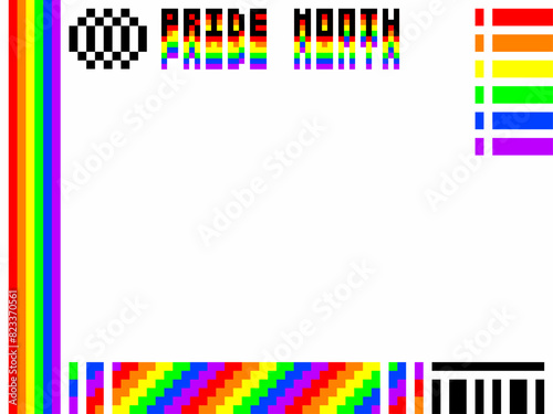 Pride Month Flag with Abstract Tiny, Pixel Art Minimal Style Template, White Background