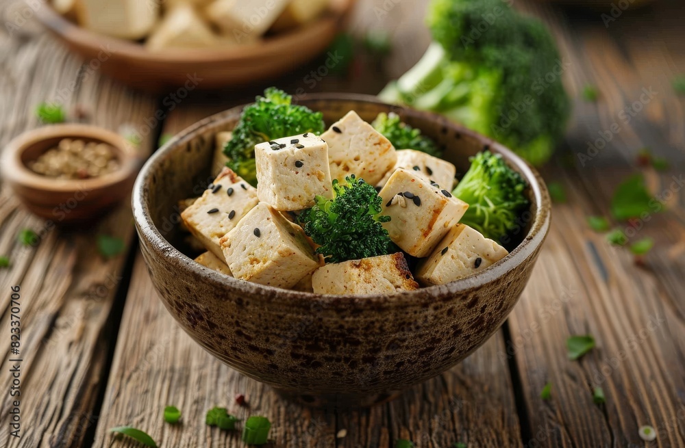 A bowl of cubed tofu in fresh sesame sauce A bowl of cubed tofu in fresh sesame sauce