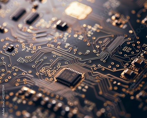 A close up of a circuit board with many small components. Concept of complexity and intricacy, as the various parts are densely packed together