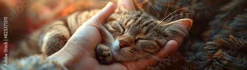 Imagine a cat feeling comforted  rubbing its face against its owners hand