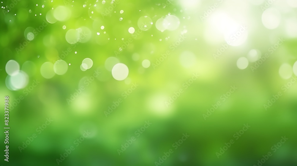 Abstract blurry natural green park background with bright round bokeh