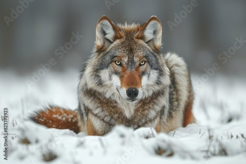 Digital image of brown wolf in the snow  high quality  high resolution