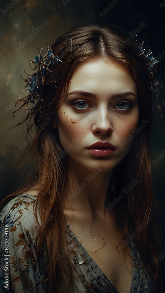 Woman face with black hairs Woman face with black hairs