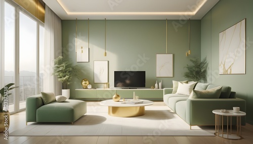 white and gold theme interior modern minimalism photo realism