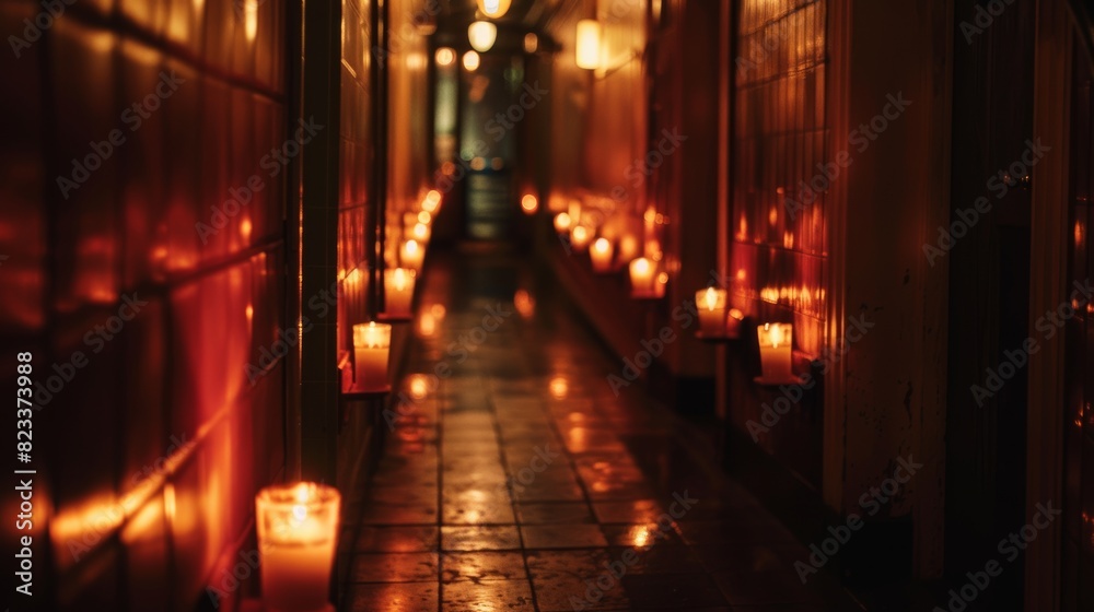 Candles lining a hallway for a romantic or spooky event