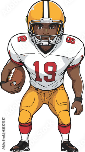 Vector illustration of an American football player on a white background.