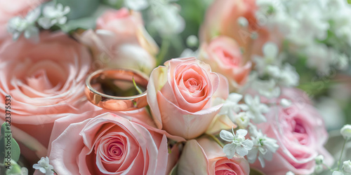 Delicate fragrance of pink roses and mini blossoms, wedding