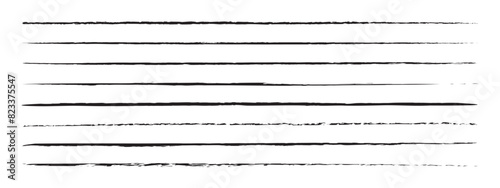 Line underline. Set strike lines black color isolated on white background. Pen stripe brush strokes. Patch pencil strips. Marker collection design. Grunge sketch thin long texture. Vector illustration