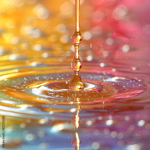 Oil drops in water on a rainbow backgroundsty