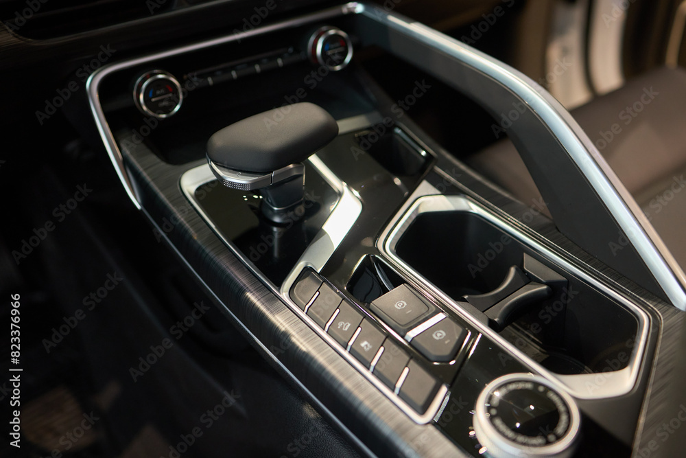 Macro shot of a car gear lever an essential auto part Macro shot of a car gear lever an essential auto part