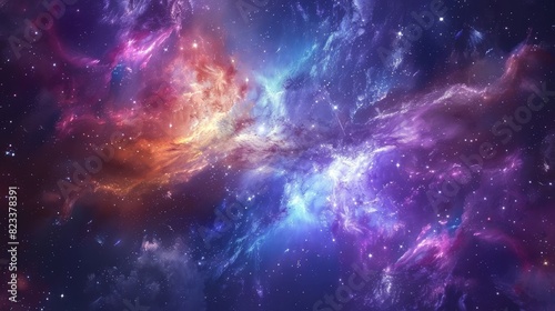 Abstract cosmic journey, colorful space nebula and stars, capturing the beauty of the universe for educational and natural world exploration purposes