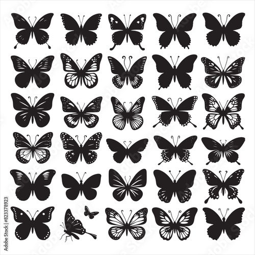 set of butterflies silhouette vector clip art , white background