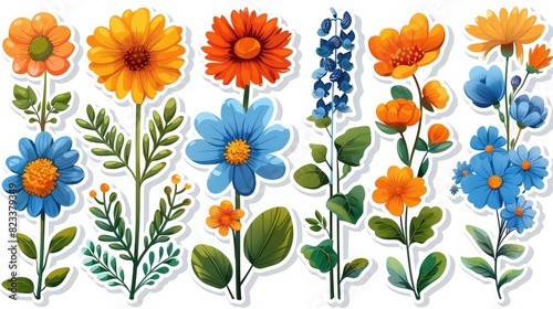 Funky Floral Cartoon Figures: Playful, Cheerful Daisy with a Face and Grin in Vintage Psychedelic Design