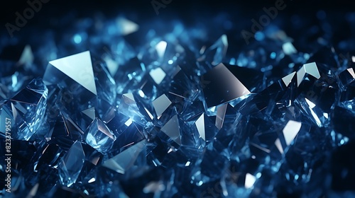Abstract background with shiny pieces of broken transparent glass on dark surface as concept of fake crystals and gems