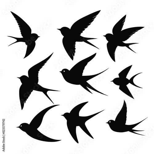 Set of barn swallow animal Silhouette Vector on a white background © mobarok8888