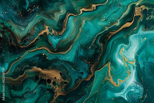 Illustration of turquoise and gold abstract painting with metallic
