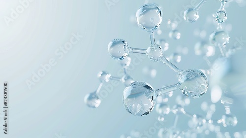 Wallpaper Mural Vector 3D illustration of glass molecules or atoms arranged on a light blue background. This concept represents biochemical, pharmaceutical, beauty, and medical themes, making it ideal for science or  Torontodigital.ca