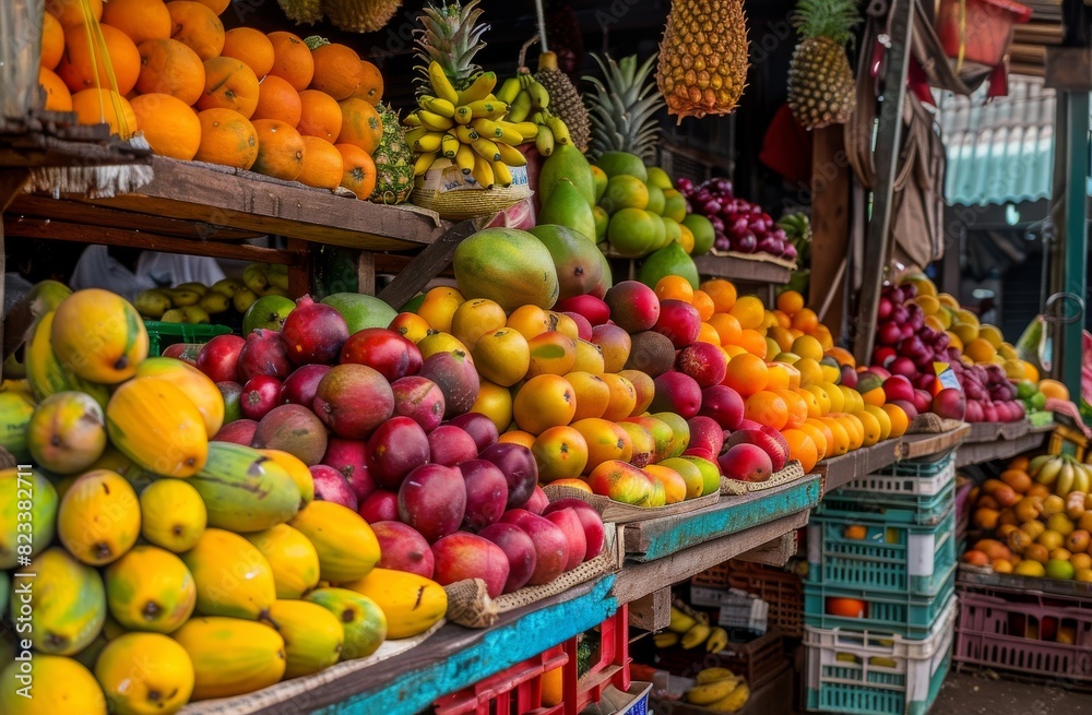 A vibrant and colorful fruit market 