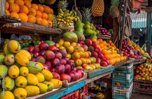 A vibrant and colorful fruit market 