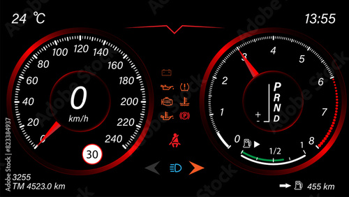 Speedometer speed car auto dashboard design. Speed meter abstract technology.