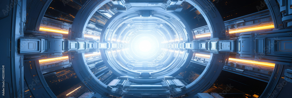 Obraz premium Futuristic Sci-Fi Energy Chamber in Space Station with Radiant Power Cores and Advanced Technology
