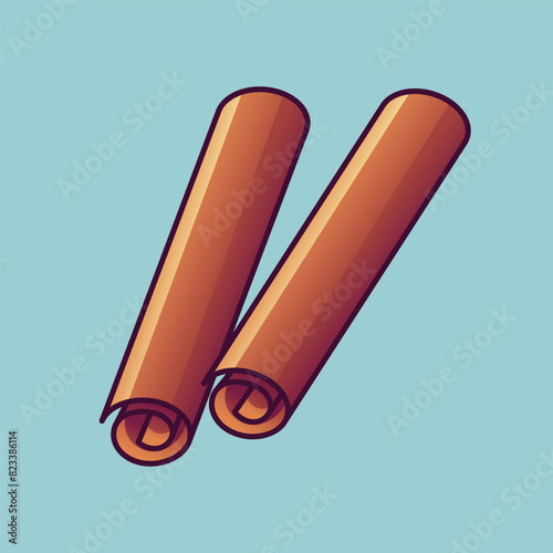 Cinnamon sticks, spiral canella or tree spicies. Aromatic spice. Isolated vector illustration in cartoon style.Aromatic seasoning ingredient.