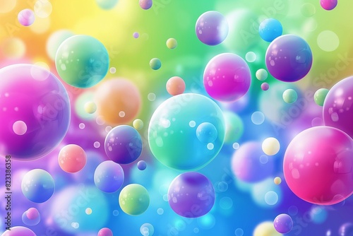 Colorful random flying spheres abstract background. Colorful rainbow matte soft balls in different sizes. Vector background 
