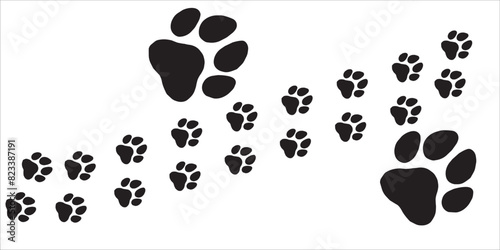 Cat paw. Pet foot trail print. Step shape. Vector illustration.