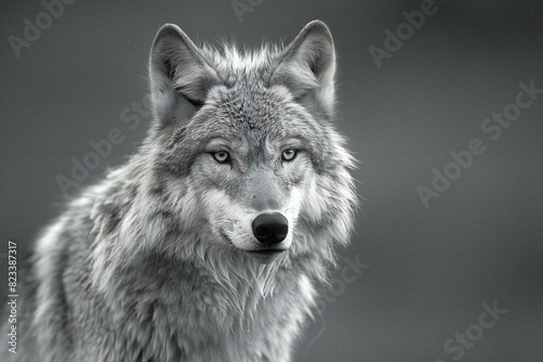An image of a wolf in black and white, high quality, high resolution