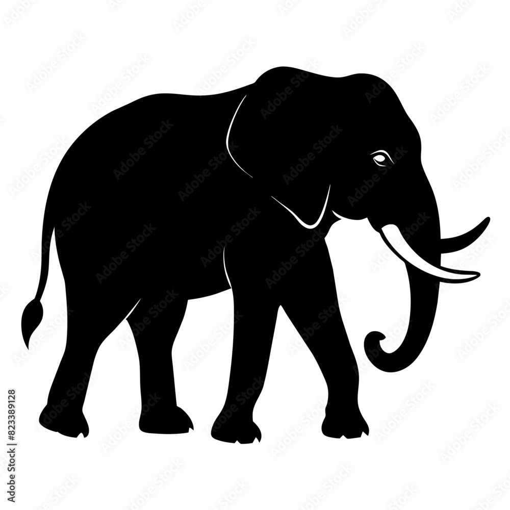 Obraz premium African elephant, walking vector silhouette, black color silhouette. white background