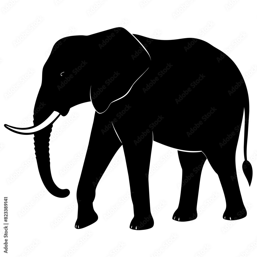Fototapeta premium African elephant, walking vector silhouette, black color silhouette. white background
