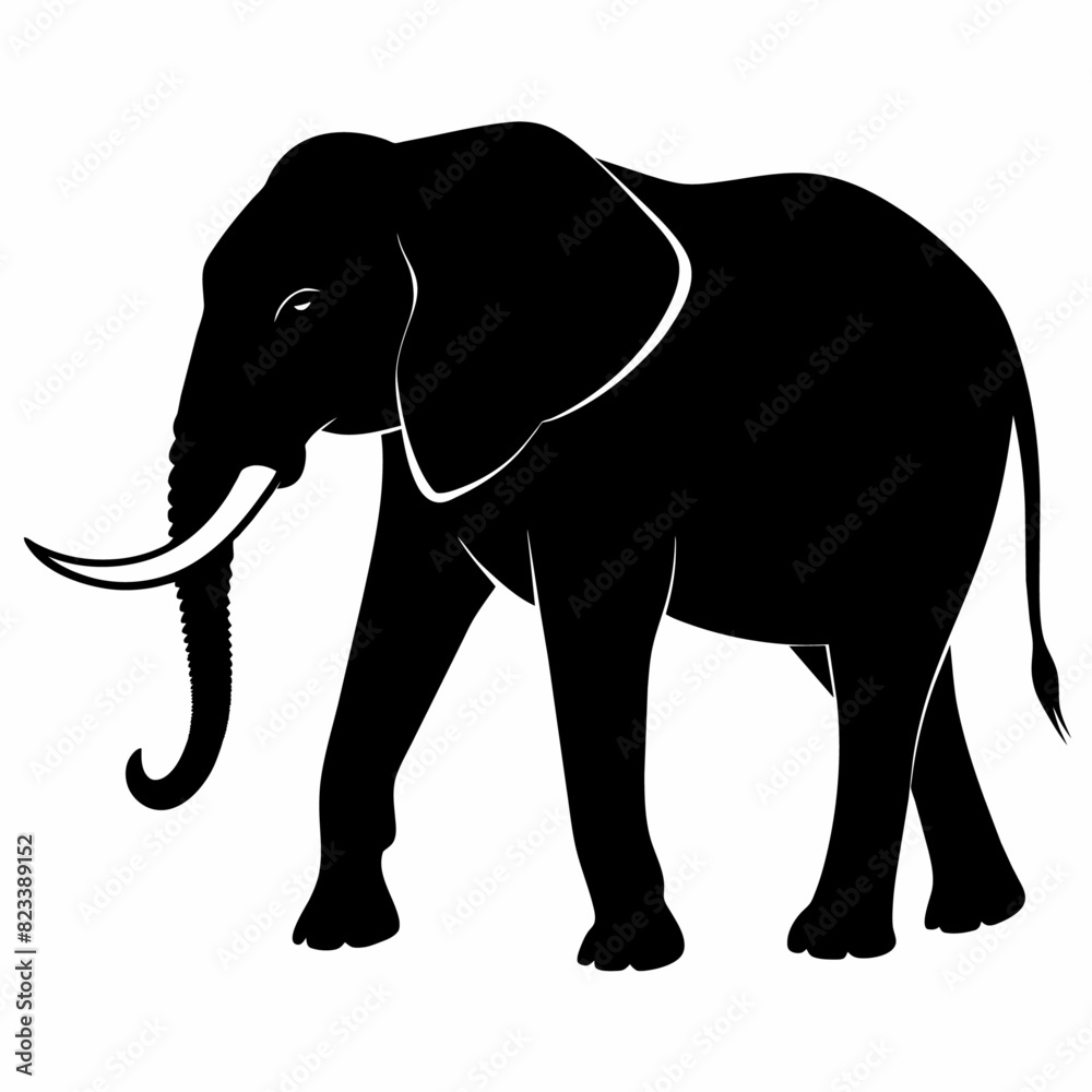 Naklejka premium African elephant, walking vector silhouette, black color silhouette. white background