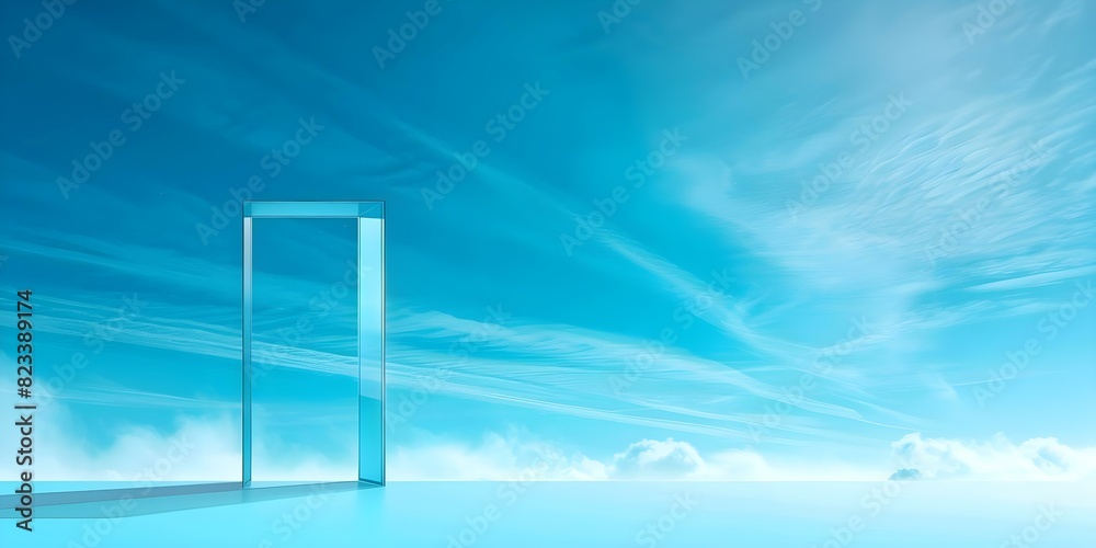 Symbolic open door to blue sky represents passage to new life. Concept Symbolic Interpretation, Open Door, Blue Sky, Passage, New Life Symbolic open door to blue sky represents passage to new life. Concept Symbolic Interpretation, Open Door, Blue Sky, Passage, New Life