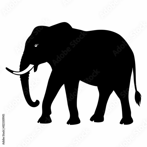 African elephant  walking vector silhouette  black color silhouette. white background