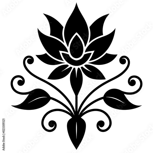 Obraz na płótnie Floral vector ornament black color silhouette, white background (9) w salonie