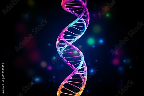 a colorful dna strand in a dark background