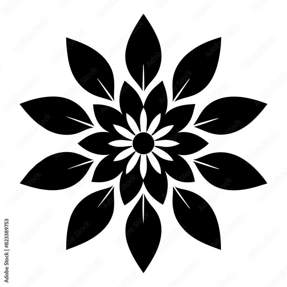 Floral vector ornament black color silhouette, white background (65)