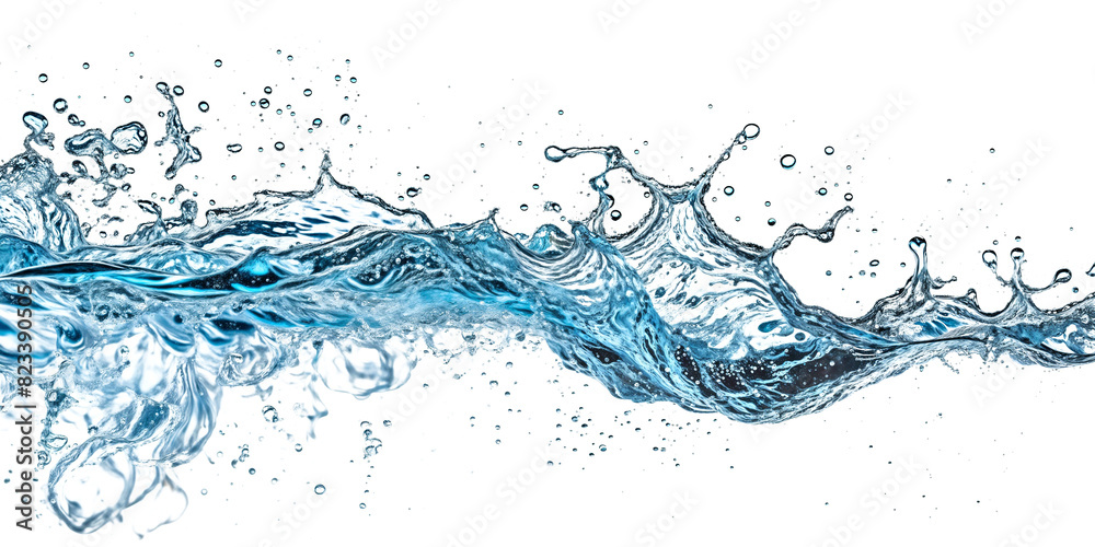Blue water spinning with small bubbles, flowing in the shape of a wave on a transparent PNG background - Generative AI Blue water spinning with small bubbles, flowing in the shape of a wave on a transparent PNG background - Generative AI