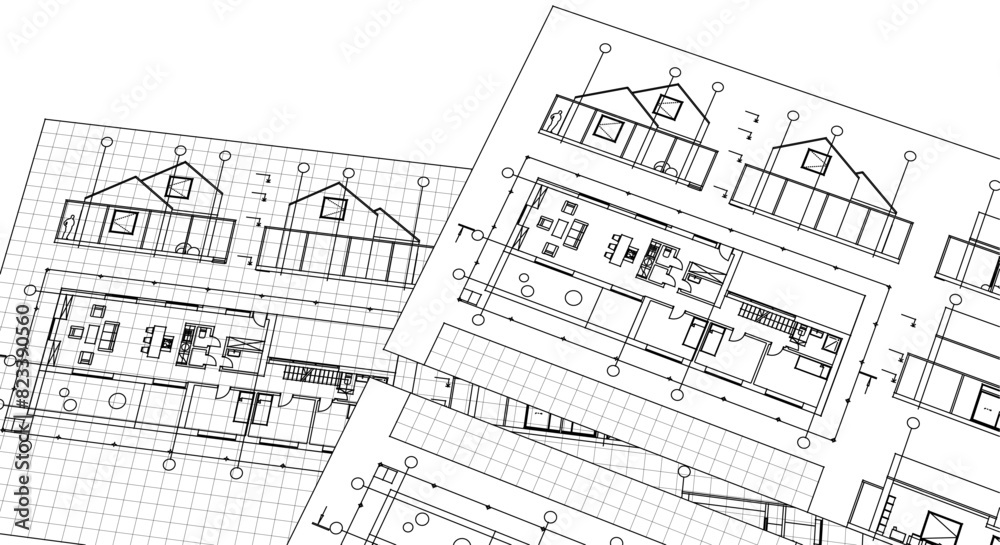 Fototapeta premium house plan sketch project 3d illustration